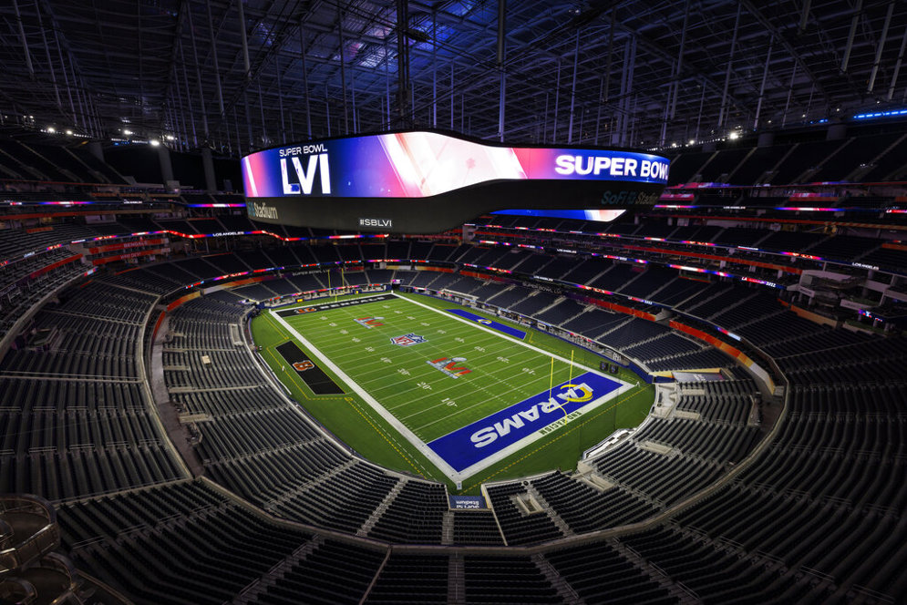 Los Angeles&#x27; SoFi Stadium&#x27;s video board is an example of how teams use technology to enhance the game experience. (AP/Ryan Kang)